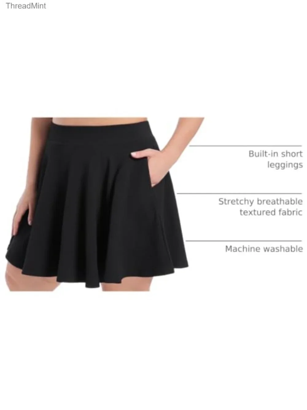 Plus Size Flared Pleated Skort with Pockets Built-in Shorts Stretchy